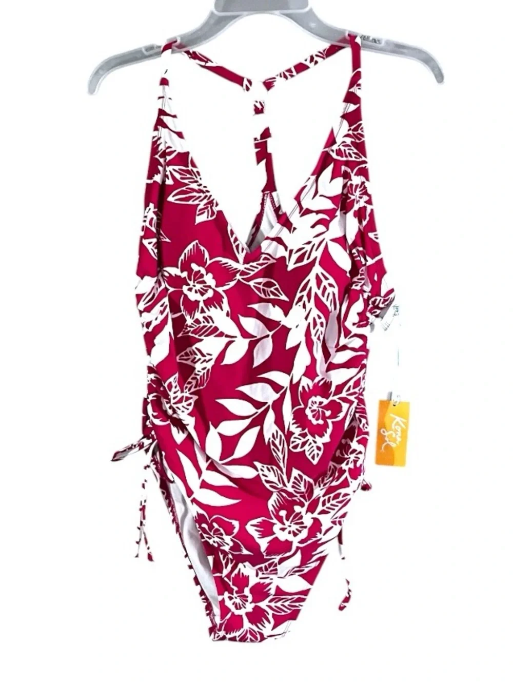 NWT Kona Sol Magenta& White Floral One-Piece Swimsuit Sz L